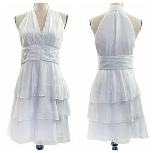 FELINE White Ruffled Halter Fit & Flare Dress